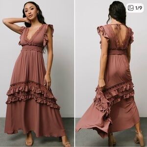 Baltic Born High Low Ruffled Dress in Brown